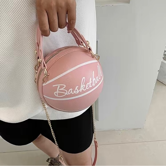 Mini Pink Letter Graphic Basketball Crossbody/Handle Circle Bag.     Size OS - Picture 2 of 5